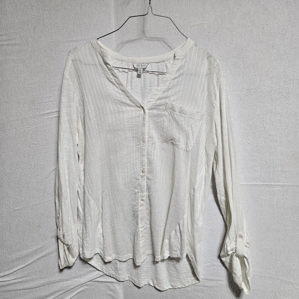 Lucky Brand White Boho Long Sleeve Top, Cotton, Mixed Media, Size Large Casual